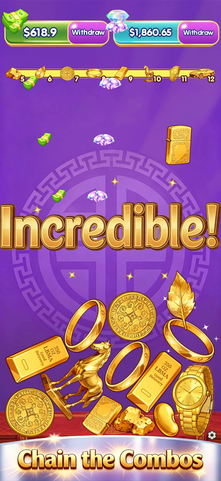 In-game screenshot: Gold Merge Mania gameplay 2