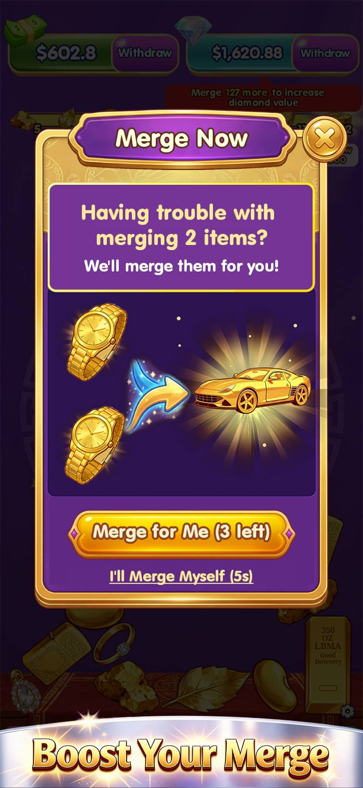 In-game screenshot: Gold Merge Mania gameplay 3